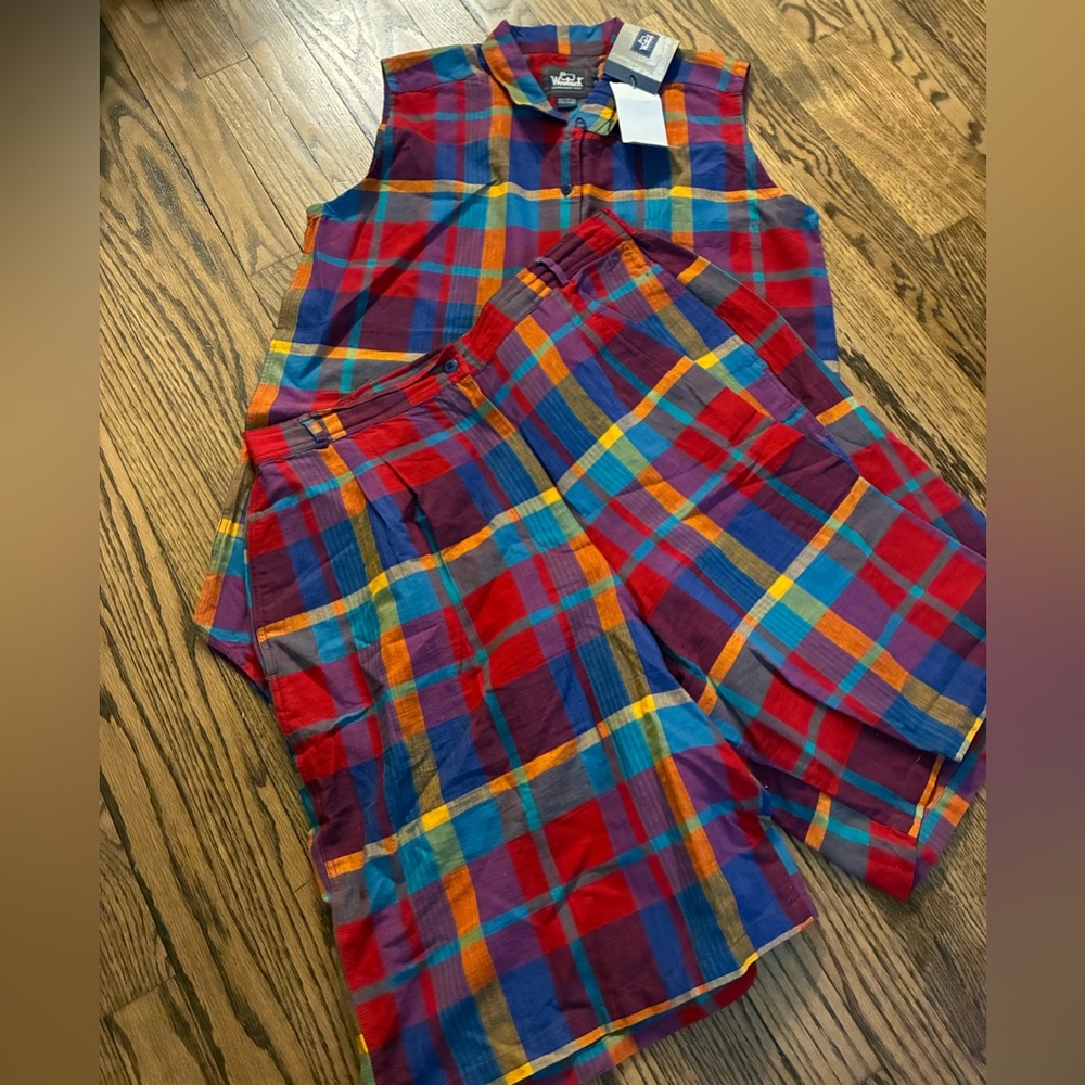 Vintage Woolrich 90s Colorful Madras Plaid Cotton Set NWT (Top & Shorts)